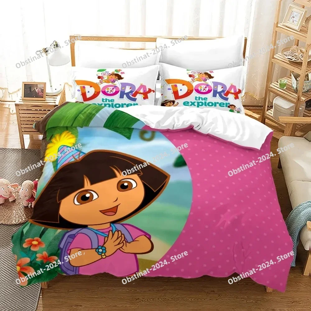 Dora Printed Bedding Sets Kids Boys Girls Bed Linen Queen King Full Twin Single Size New Anime Kamado Nezuko Duvet Cover Sets