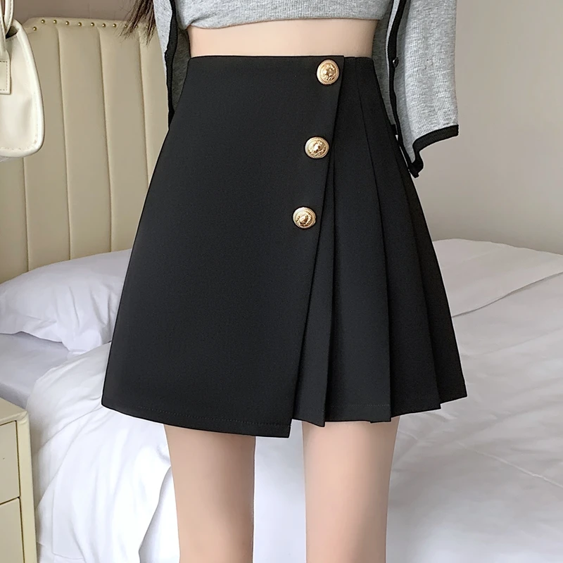 

Асимметричная плиссированная мини-юбка, новинка 2025, черные юбки трапециевидной формы с высокой талией для женщин, обязательная осенне-зимняя модная короткая юбка