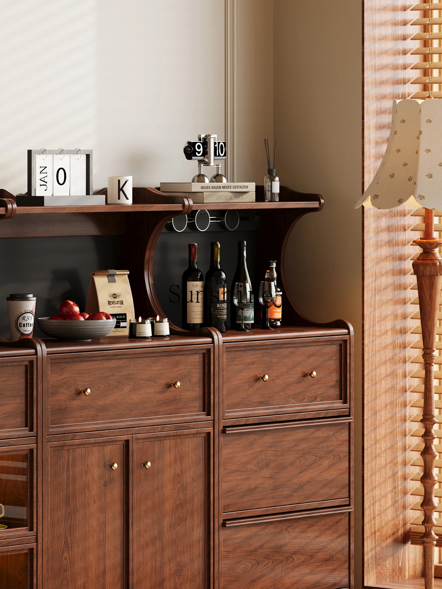 All solid wood French retro dining side combination cabinet storage storage furniture