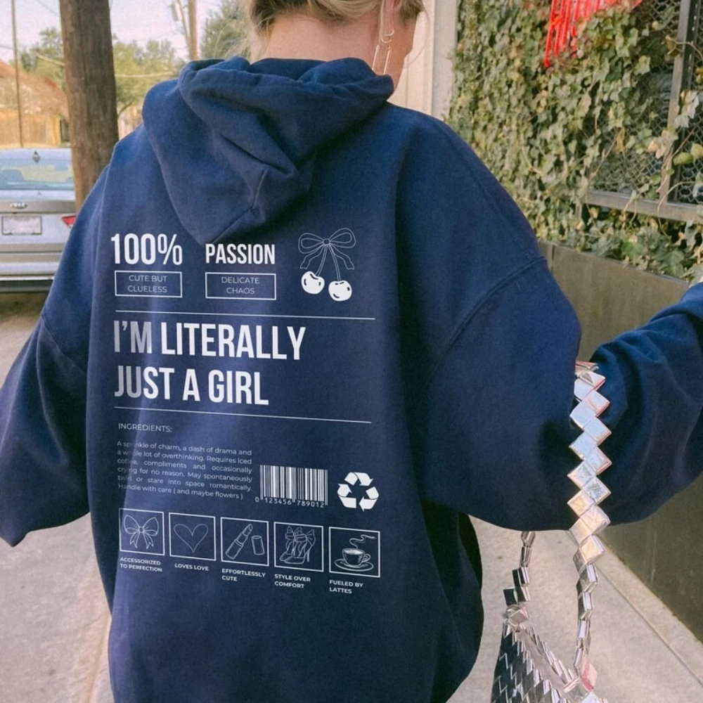 Im Literally Just A Girl Hoodie Funny Coquette Bow Back Print Cute Gift for Her Soft Aesthetic Loose Winter Seasons Streetwear