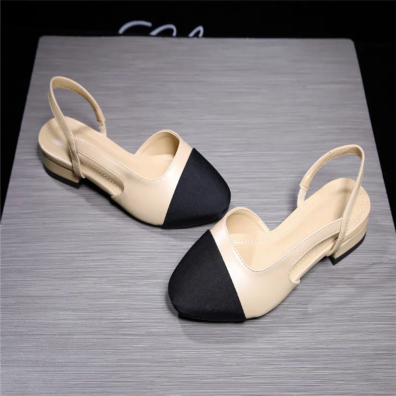 Foreign Trade Cross-Border plus Size Women's Shoes Low Heel Back Empty Closed Toe Sandals Women's Flat High Heel Color Block Chu