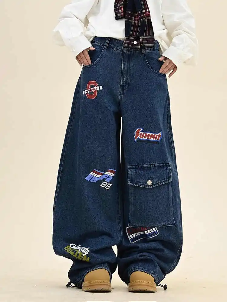 

Aesthetic Style Harajuku 2025 Spring Vintage Jeans Y2K Punk Street Baggy Denim Trouser Women's Casual Mop Full Length Pants