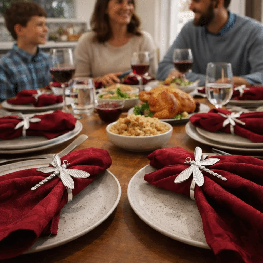 

6 pieces/set Minimalist Dragonfly Napkin Rings Modern Style Elegant Napkin Holder Metal Gold Insect Napkin Buckle Valentines Day