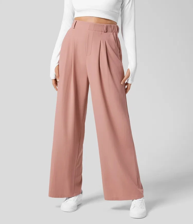 Women's trousers plaid slimming wide-leg pants with pockets high-waisted women'…
