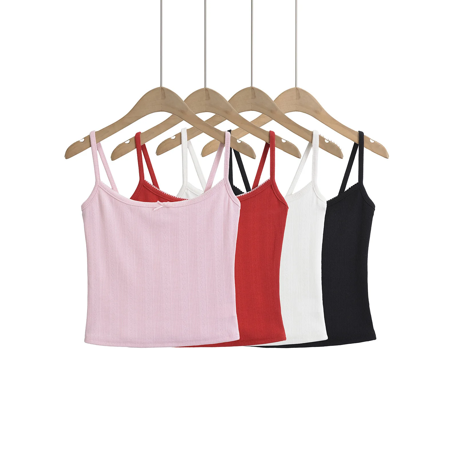 

Women Pink Ribbed Camis Bow Tank Vest Crop Top