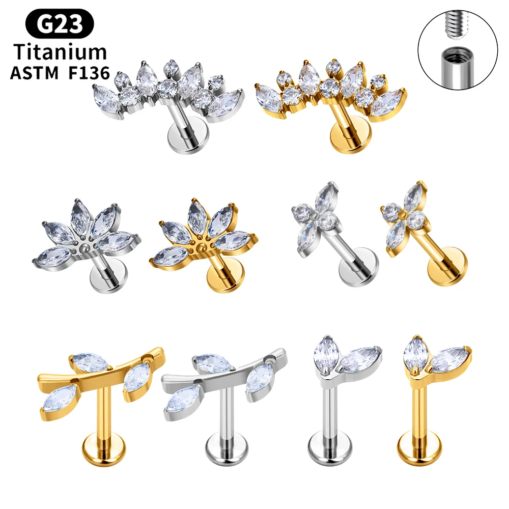 ASTM F136 G23 tytanowy piercing Marquise Design gwint wewnętrzny Labret ucho Tragus chrząstka Helix Daith stadniny kolczyk biżuteria