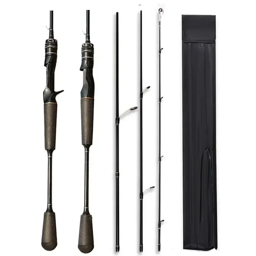 

GTOFYU Casting Spinning Fishing Rod 2.1m UltraLight Carbon Fiber Rod Pole 4 Section with Rubber Handle Baitcasting Fishing Rod