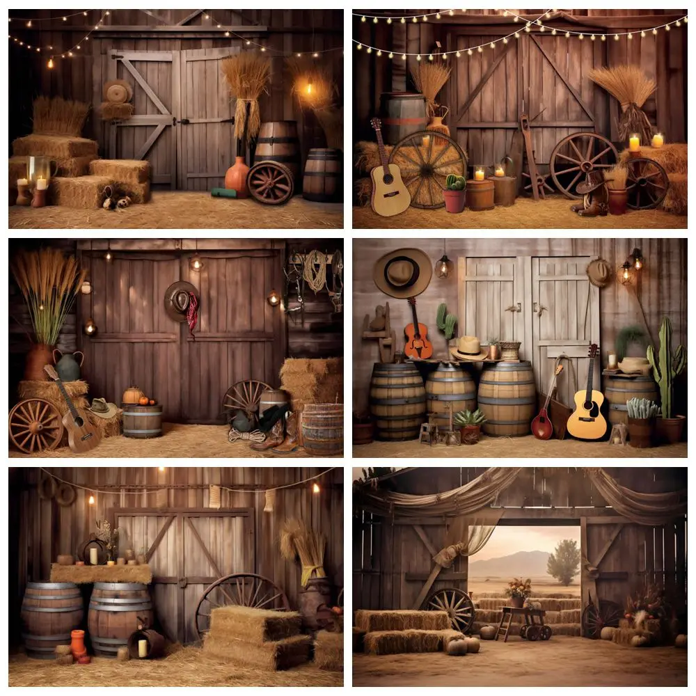 Western Cowboy Backdrop for Photography Wild West Rustic Farm Barn WareHouse Haystack Kids Baby Birthday Party Photo Background