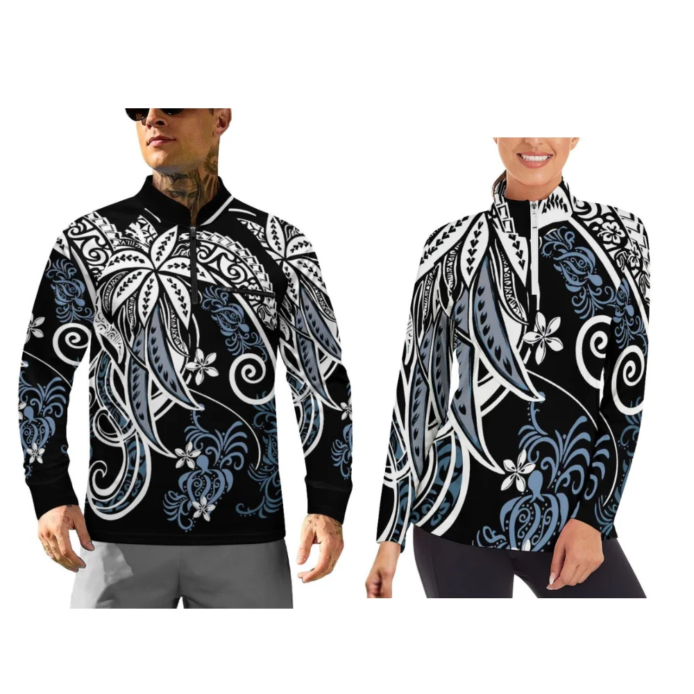 Long-Sleeved Sportswear For Autumn And Winter Long-Sleeved Sportswear For Couples Polynesian Style Prints Customizable Patterns