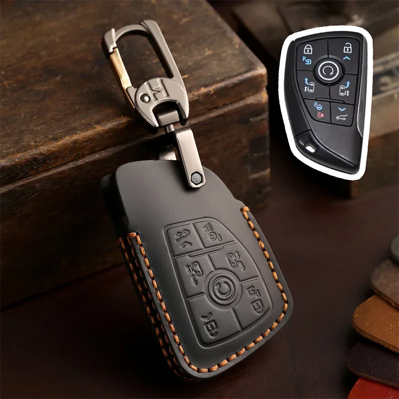 

1pc Leather Car Key Bag Case For Buick Avenir GL8 Century 2023 Holder Key Cover Wallet Key Chains Car Accessories