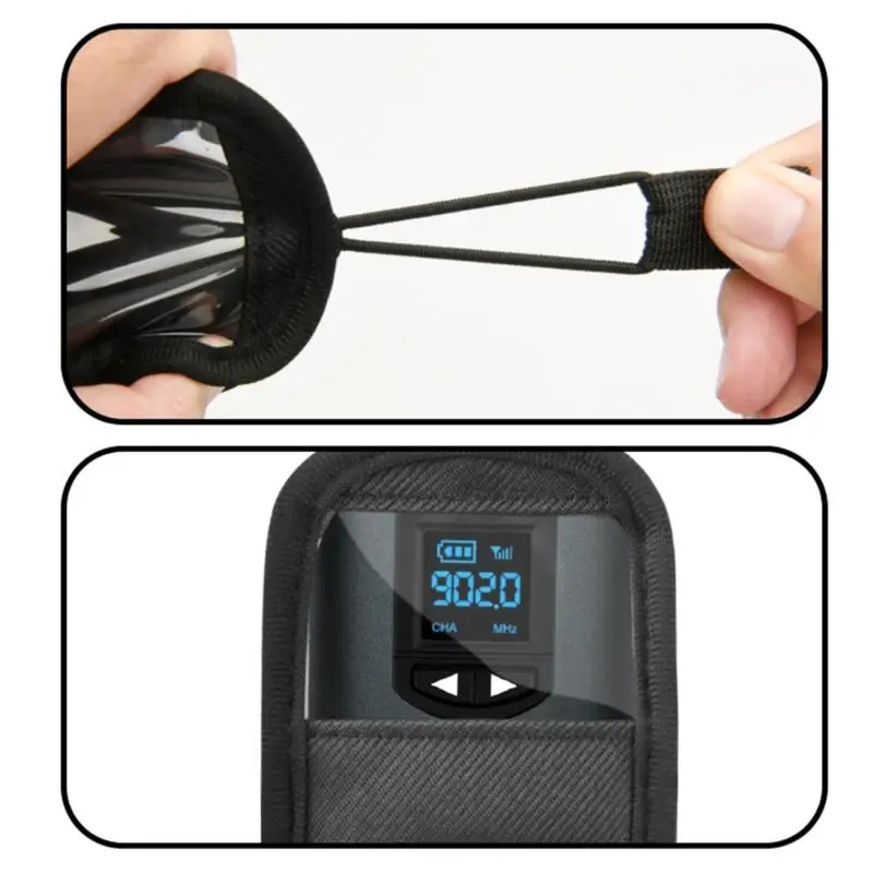 Bolsa almacenamiento del transmisor nylon para dispositivos sonido con puerto acceso superior y sistema