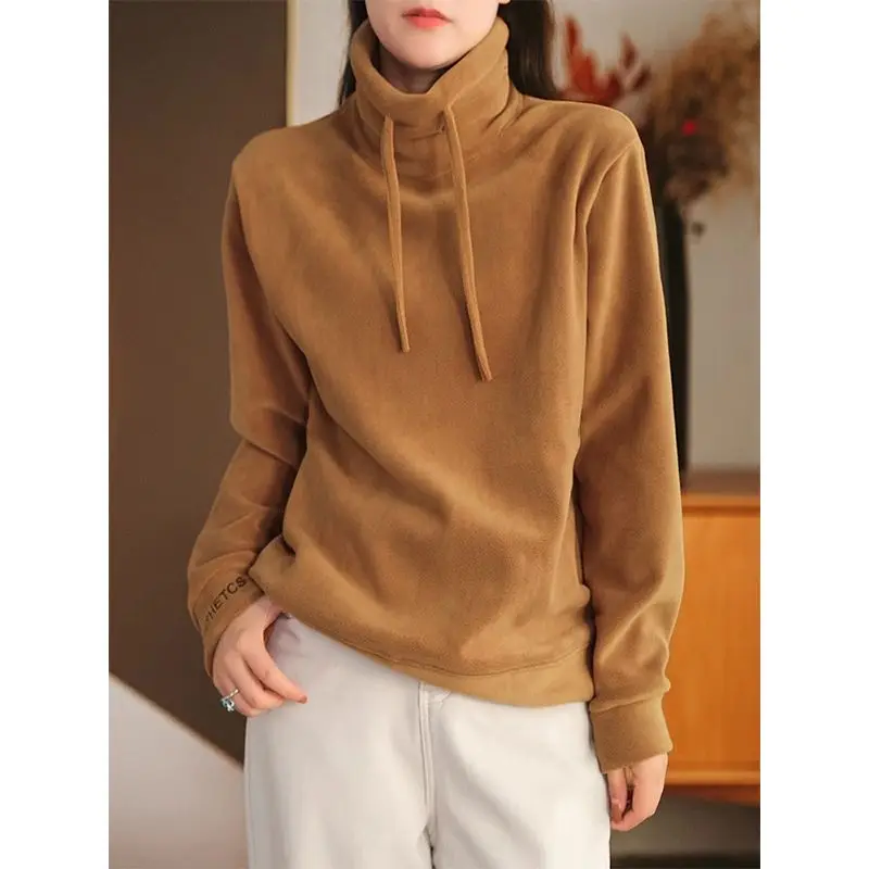 Autumn Winter Women\'s Clothing Turtleneck Drawstring Solid Color Pullover Long Sleeve Hoodies Casual Fashion Office Lady Tops