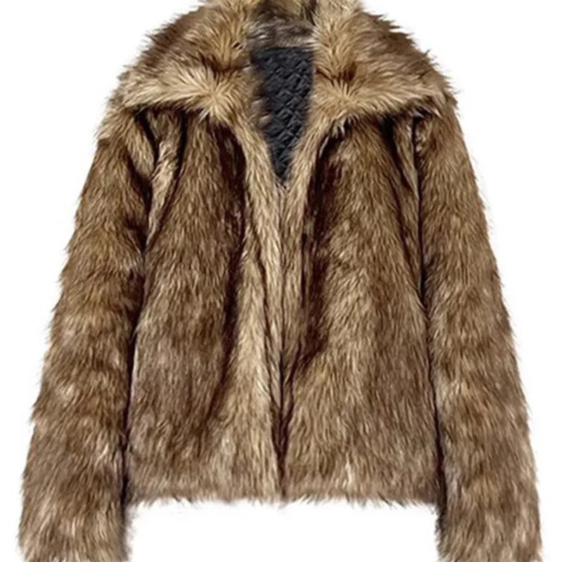 2025 معطف الفرو الاصطناعي الشتاء سميكة الدافئة شعر أشعث فو الراكون معطف الفرو رجل طويل الأكمام عالية الجودة الفاخرة رقيق سترة