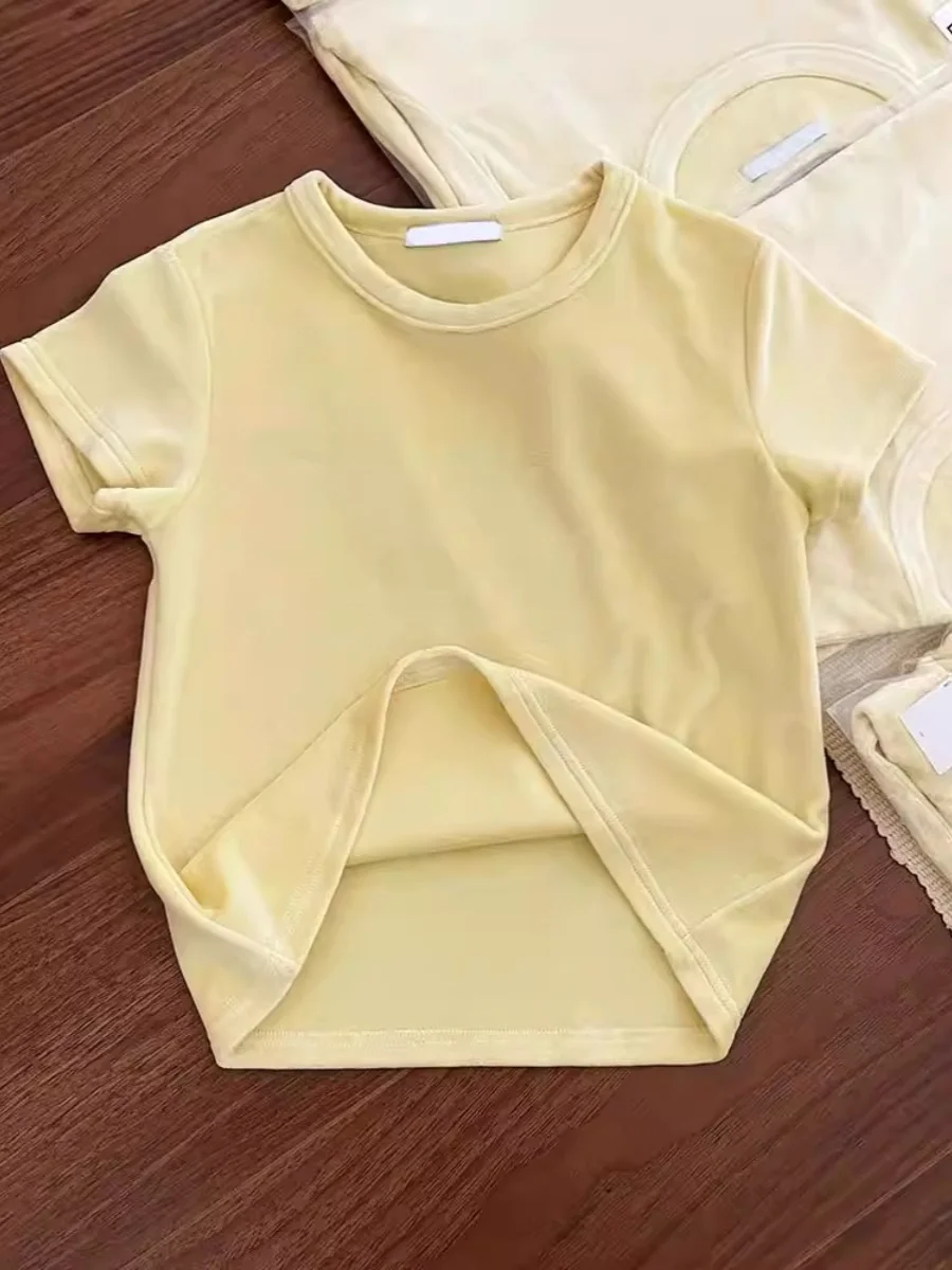 

Yellow round Neck Short Sleeve T-Shirt Commute Style High Fashion Women's Top Comfortable Loose Fit Summer Fashionable Sun Pr...