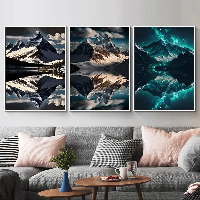 Grand Impressive Mountain Mirror Landscape Wall Art Canvas Painting Fashion Poster Wall Pictures Home Decor For Living Room Gift