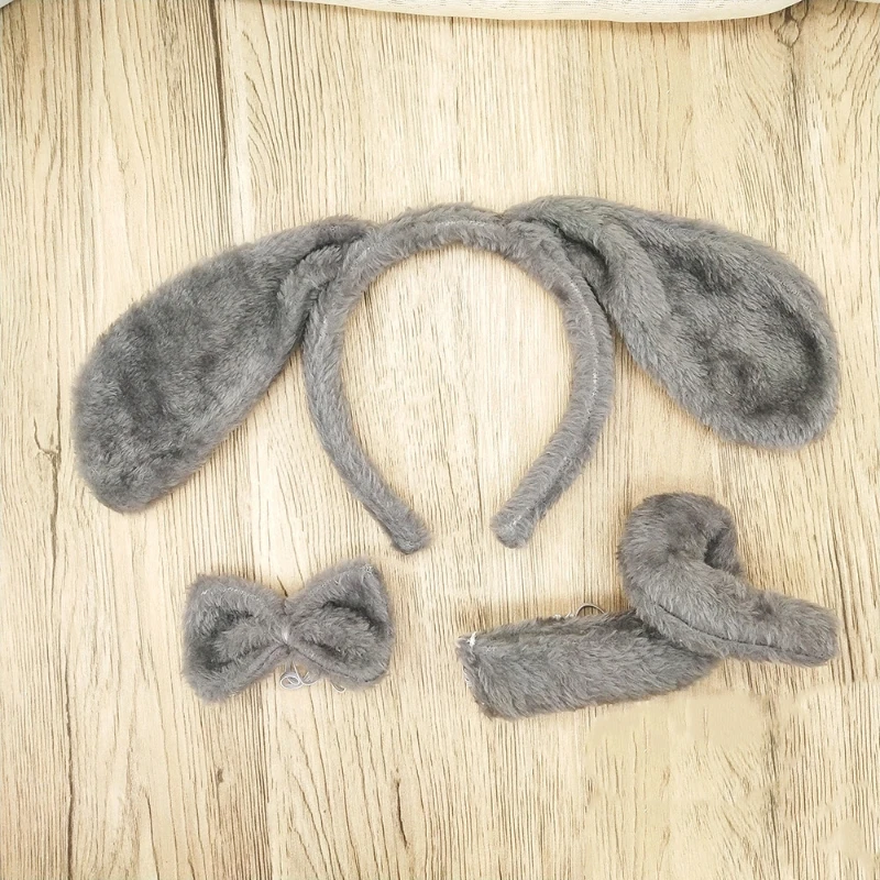 Y1UB – bandeau oreilles chien en peluche décontracté, nœud + queue, cerceaux en poils d'animaux pour cosplayer