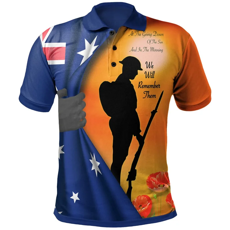 Lest We Forget Anzac Day 폴로 셔츠 남성 의류 스트리트 반소매 옷깃 골프 2025년 4월 25일 여름 패션 버튼 탑