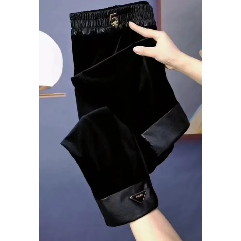 Fashion Casual Solid Women's Straight Cropped Pants Autumn Winter All-match Commute Elastic High Waist Trousers Female Clothing
