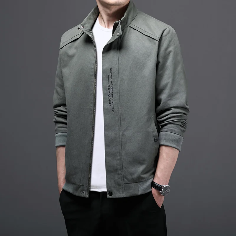 Autumn and Winter New Men's 2024 Stand Collar Splicing Zipper Pocket Letter Solid Color Casual Versatile Long Sleeved Jacket