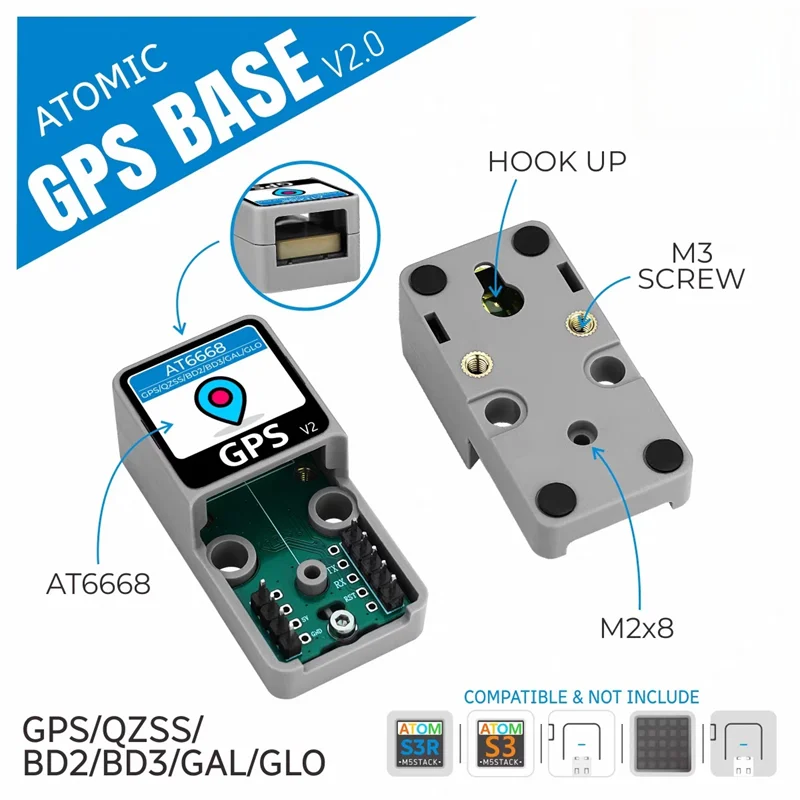 Official M5Stack Atomic GPS Base V2.0 Atom Host GPS Positioning Dock AT6668