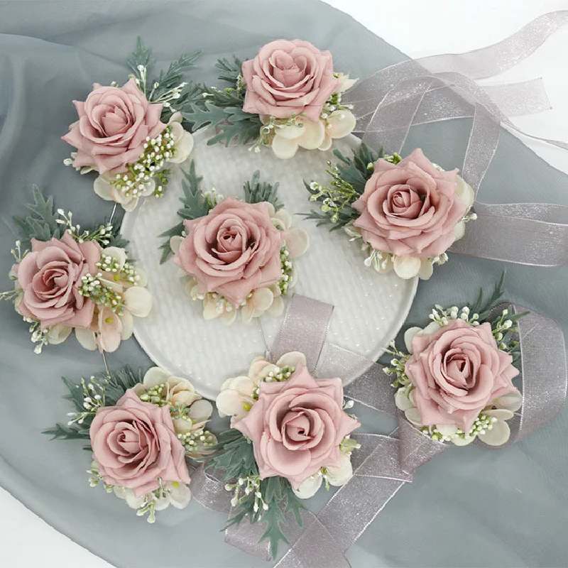 Boutonnière et corsage de poignet, fournitures de mariage, simulation florale de mariage, fête d'affaires, ouverture des invités, pâte de haricot