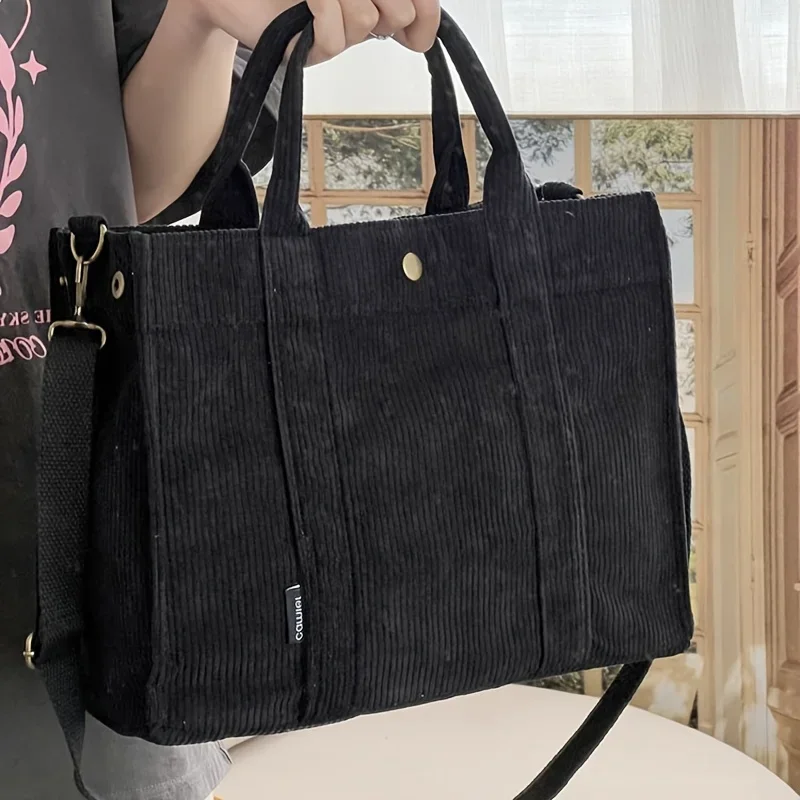 Vintage Corduroy Tote Bag for Women Handbag Shoulder Crossbody Bag with Zipper Closure Perfect for Fall Winter Commute Daily Use