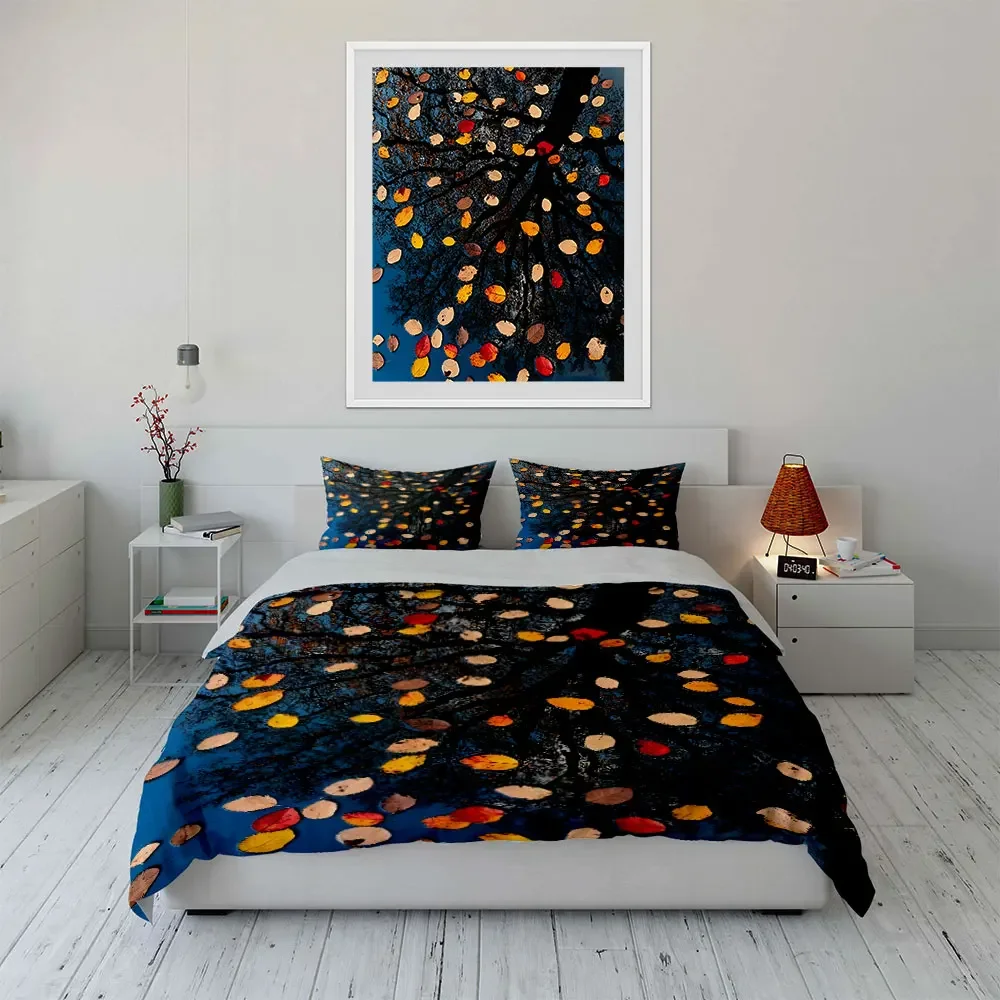 Autumn Leaves Reflection Decor Set Soft Comfortable Duvet Cover Bedding Set Included 1*Duvet Cover & 2*Pillowcases, gift