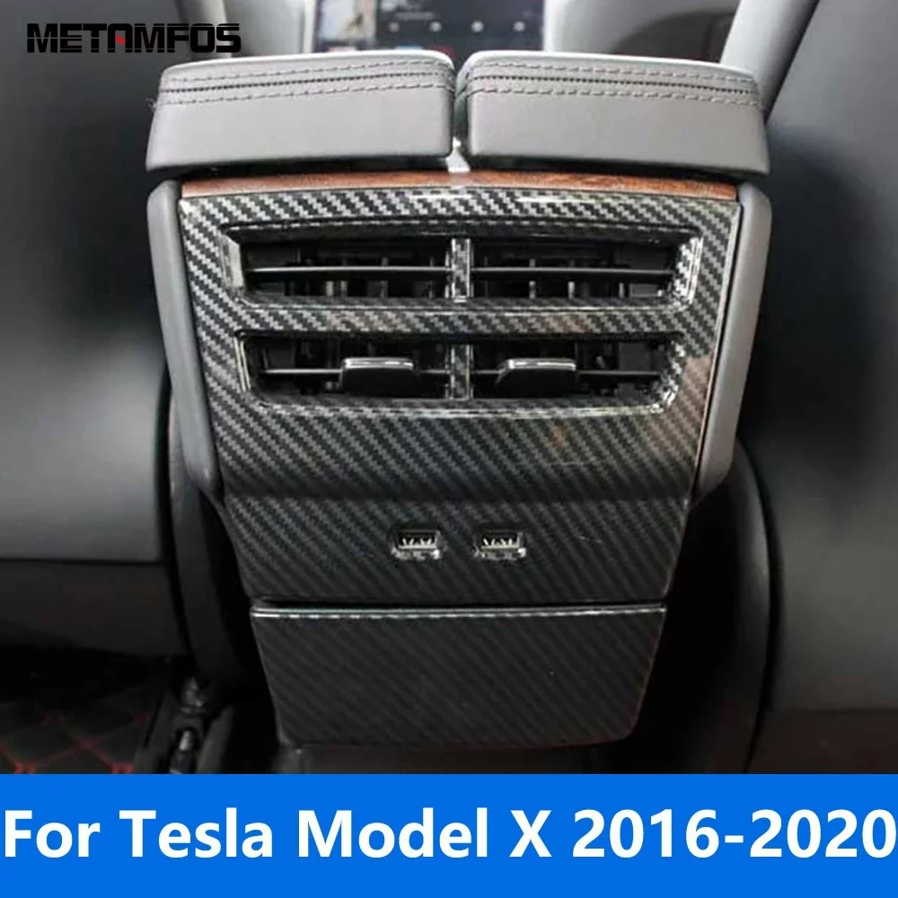 Armrest Box Rear Air Condition Vent Outlet Cover Trim For Tesla Model X 2016-2018 2019 2020 Carbon Fiber Interior Accessories