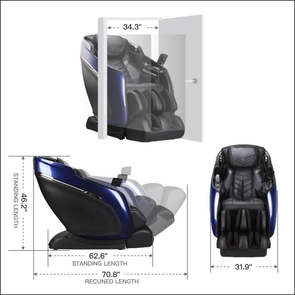 Full Body Zero Gravity 4D Massage Chair, Heat Therapy, 7” Touchscreen, SL-Curve Track Extendable Footrest with Sole Rollers