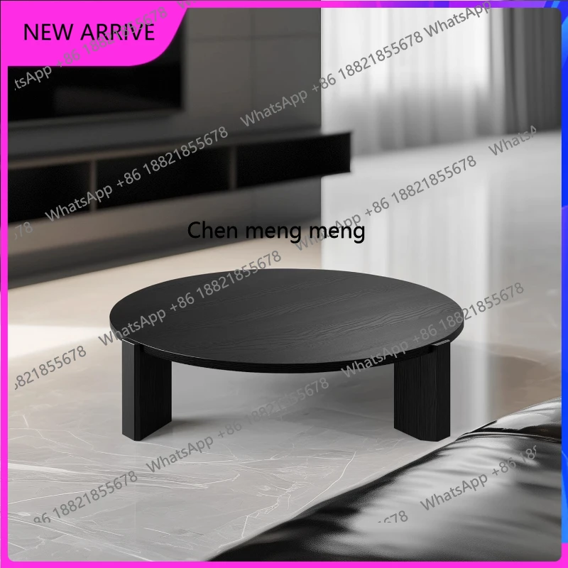 

Italian minimalist solid wood coffee table modern, wabi-sabi style, black round coffee table in the living room H