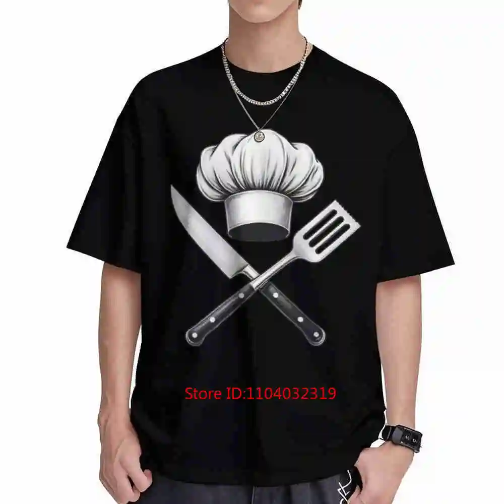 Professional Chef Hat Kitchen Utensils Knife Spoon Fork Whisk Print Short Sleeve Tee 100% Cotton T-Shirt