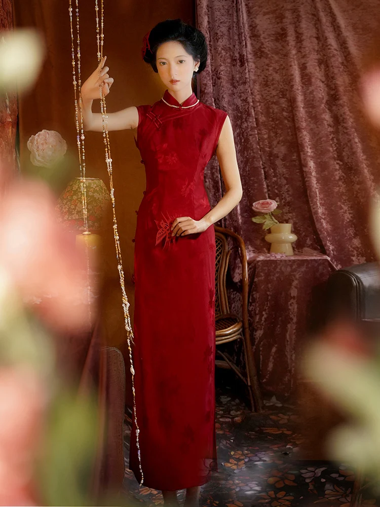 

Red New Chinese Sle Svel Dr Vintage Republic of China Young Faion High End Ele Wedding Gown