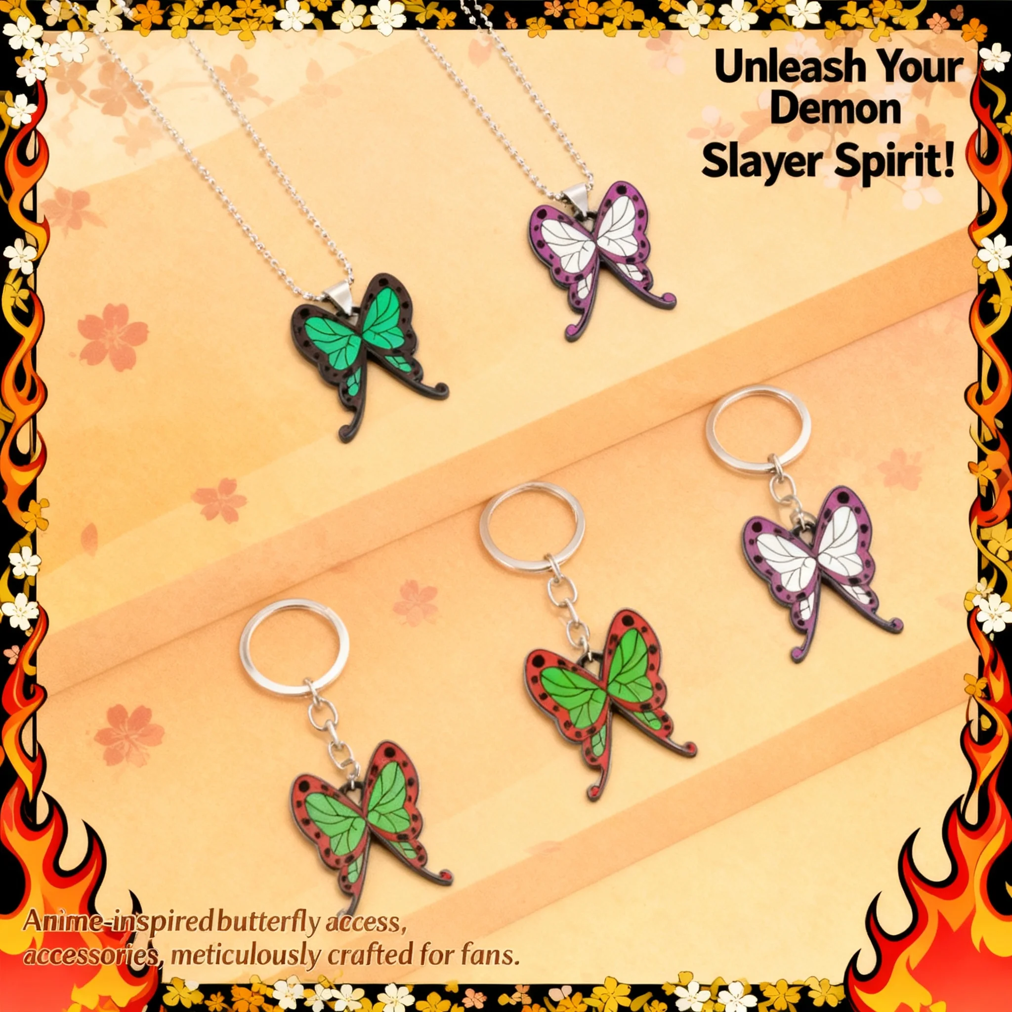 

New Hot Selling Demon Slayer Metal Keychain Pendant Butterfly Shinobu Enamel Necklace Accessory Anime Cosplay Gift For Fans