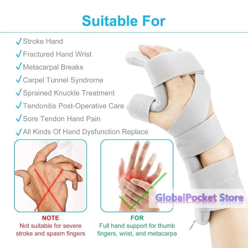 

Stroke Hand Brace Support Adjustable Finger Night Hand Splint Support Orthopedic Wrist Rest Arthritis Tendonitis Rehabilitation