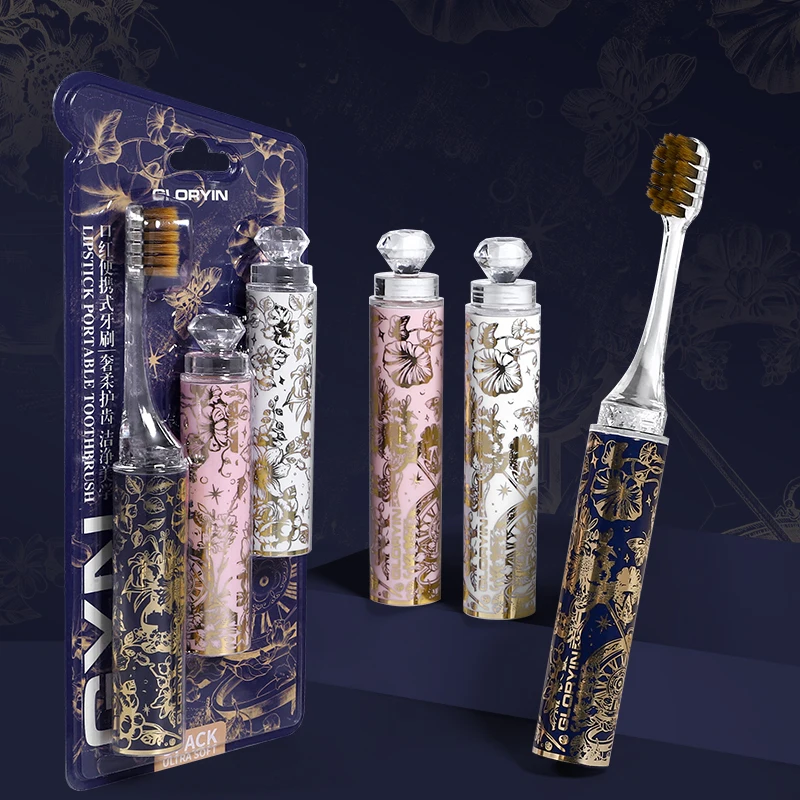 

GLORYIN【3-Pcs】【3Pcs×2】Lipstick Portable Soft Bristle Toothbrush Travel Essential Adult Couple Use