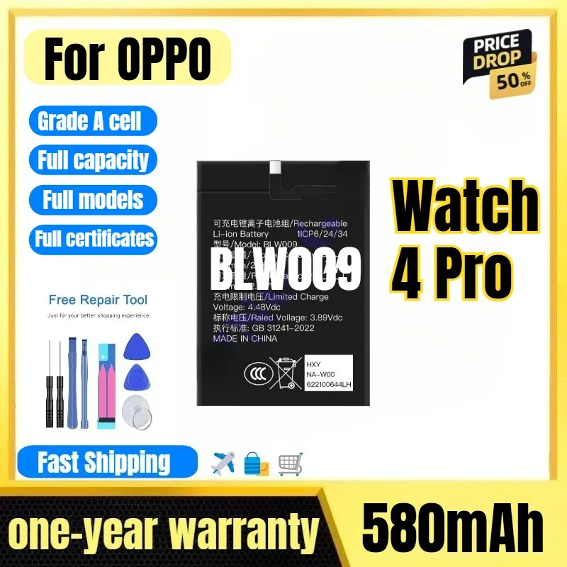 BLW009 for OPPO Watch 4 Pro Watch Battery 0 Cycle High Quality High Capacity Battery Replacement Bateria Grade A Cell with Tools