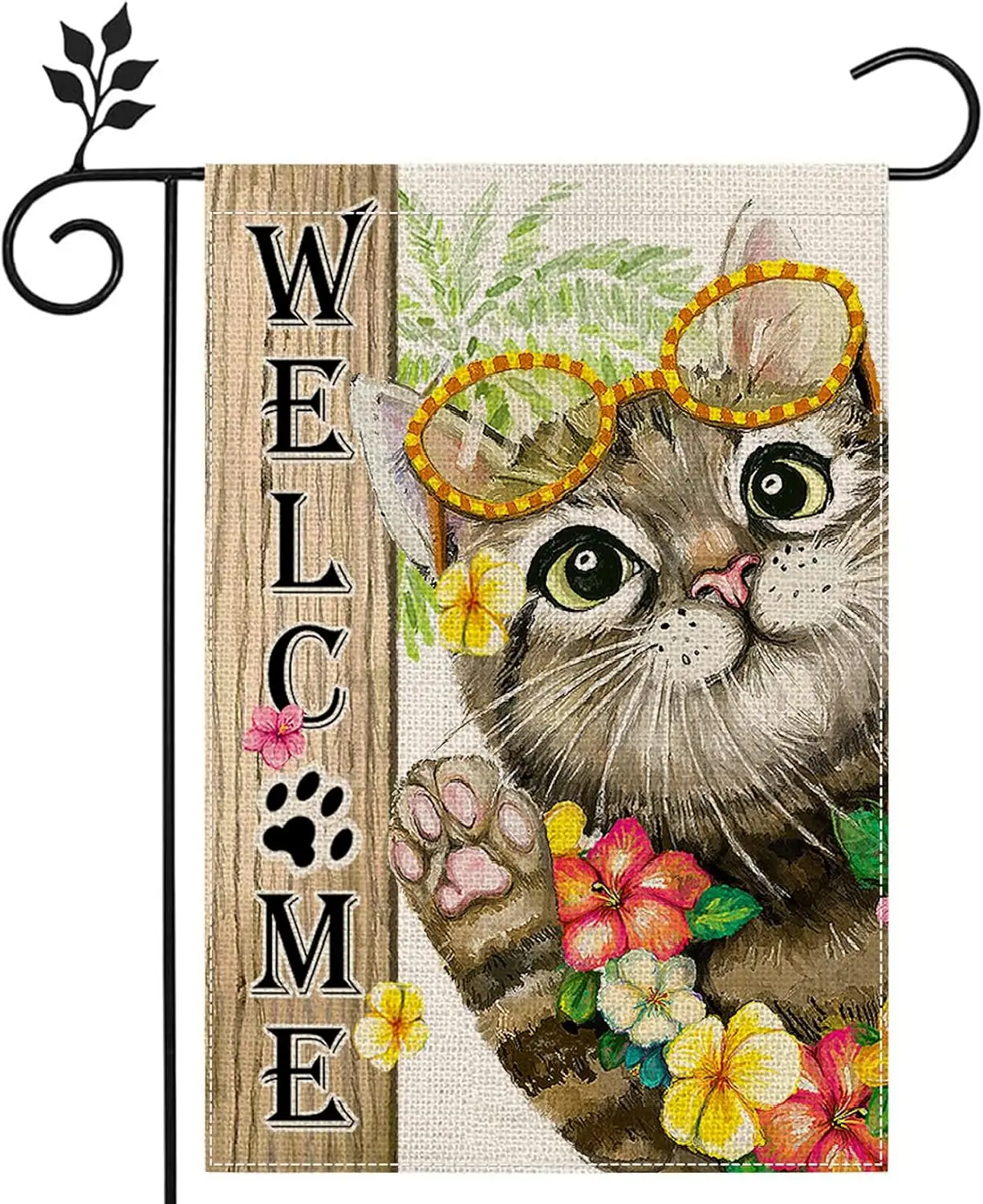 AnyDesign Summer Cat Garden Flag 12.5 x 18 Inch Hawaiian Welcome Cat Yard Vertical Flag Double-Sided Cute Tropical Kitten Outdoo