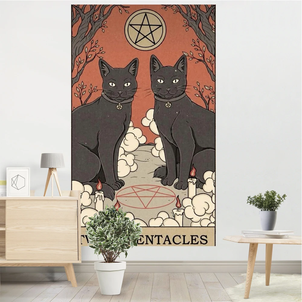 Magic Cat Tapestry Wall Hanging Mysterious Divination Witchcraft moon Black Cool Decor Home Art Decor