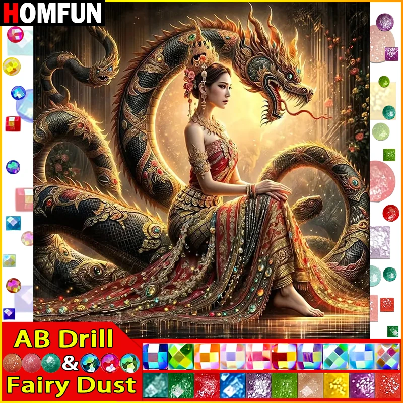 

HOMFUN Fairy Dust AB Diamond Painting Full Square/Round Drill 5D DIY "Portrait Woman Dragon" Daimond Embroidery Rhinestone Decor