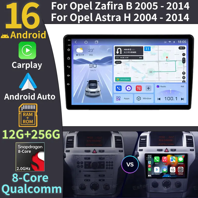 Android 16 para Opel Zafira B 2005-2014, Opel Astra H 2004-2014, Pantalla Carplay, Reproductor Multimedia para Auto, Autoradio, GPS, Unidad Principal Estéreo