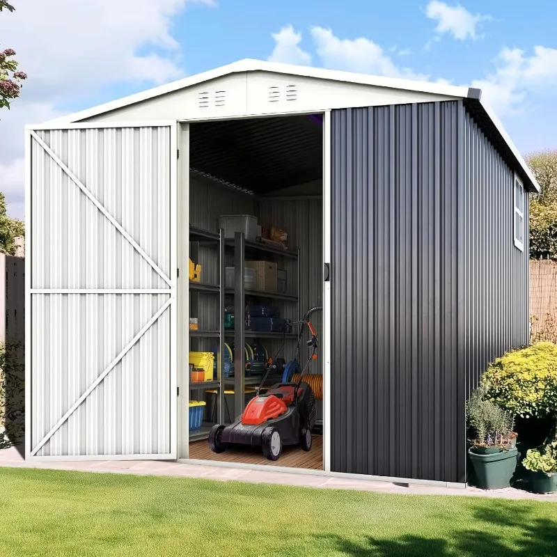 China Export 8x6 Ft Metal Tool Sheds Storage House Easily Assembled Rot Proof Outdoor Storage Shed in Charcoal Grey
