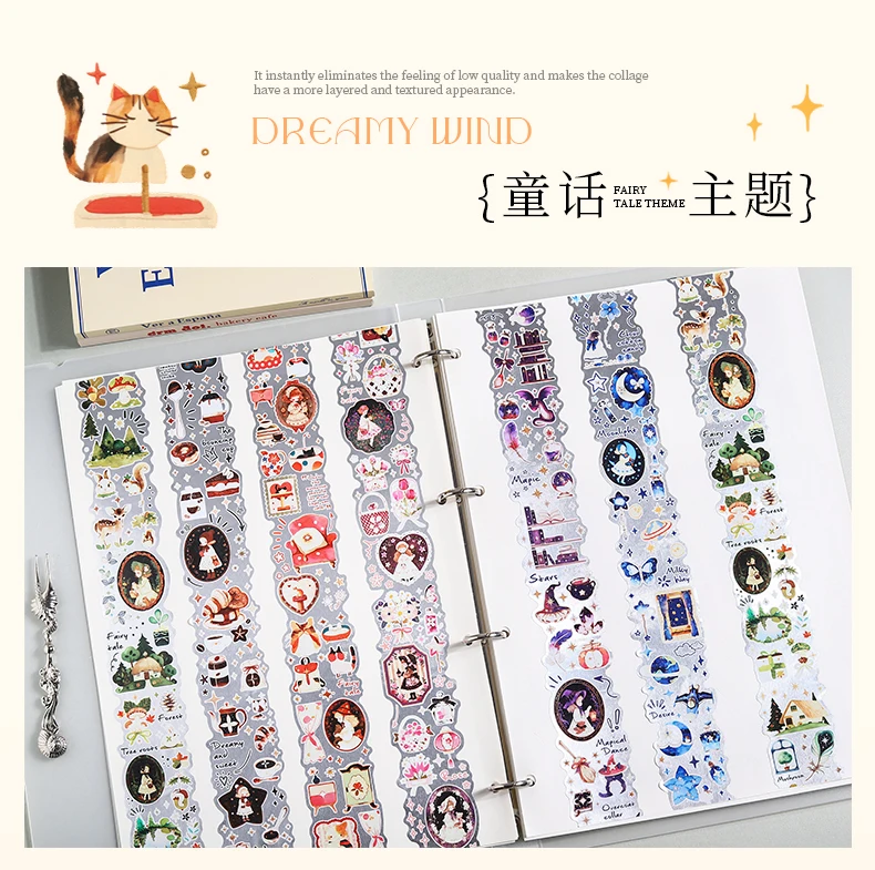 Journal GO 4,5cmx2m Dream Wandering Notes Tape Sticker Niedliche Mädchenfigur Märchen Masking Tape für Scrapbook Collage Journal – Detail 5