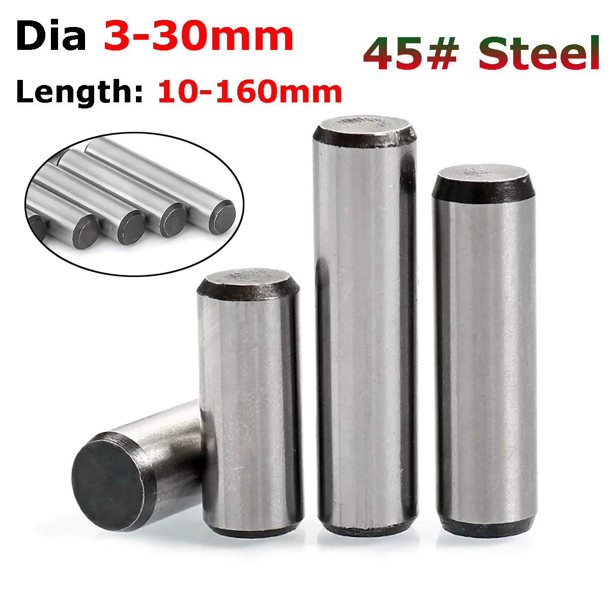 M3 M4 M5 M6 M8 M10 M12 M16 M20 M25 M30 GB119 45# Hardened Steel Solid Cylindrical Dowel Pins Fixed Parallel Pin Length 10-160mm