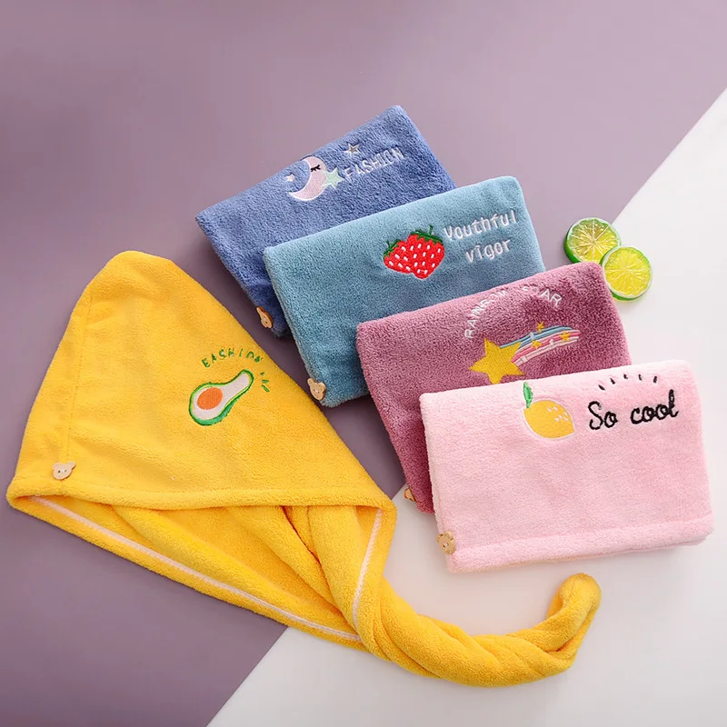 Cartoon Avocado Coral Fleece Wrap Shower Cap Microfiber Absorbent Soft Hair Towels Fruit Embroidery Quick-Drying Hair Bonnets