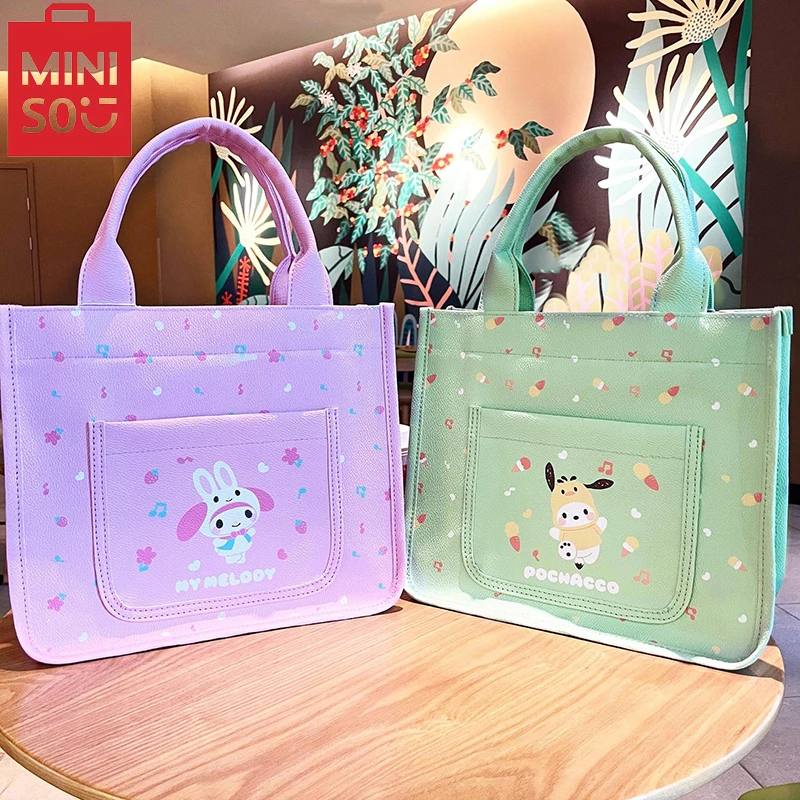 MINISO Sanrio Series Cartoon Cute Pu Handbag Hello Kitty Large Capacity Tote Bag Melody Printed Shoulder Bag For Women