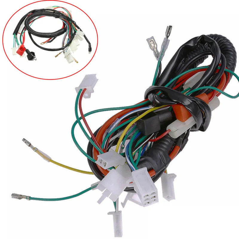 Início elétrico fiação completa Tear Harness, 50cc 77cc 90cc 110cc ATV para a maioria dos chineses ATV UTV Quad Wire Harness