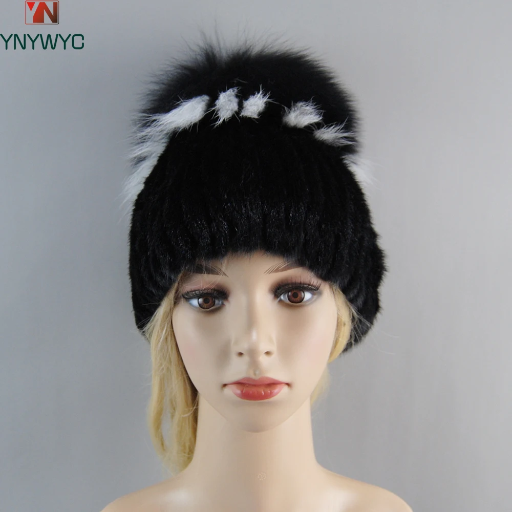 Luxury Outdoor Warm Windproof Earflap Trapper Snow Ski Caps Woman Autumn Winter Mink Knit Bomber Hat Thick Female Fluffy Pompom