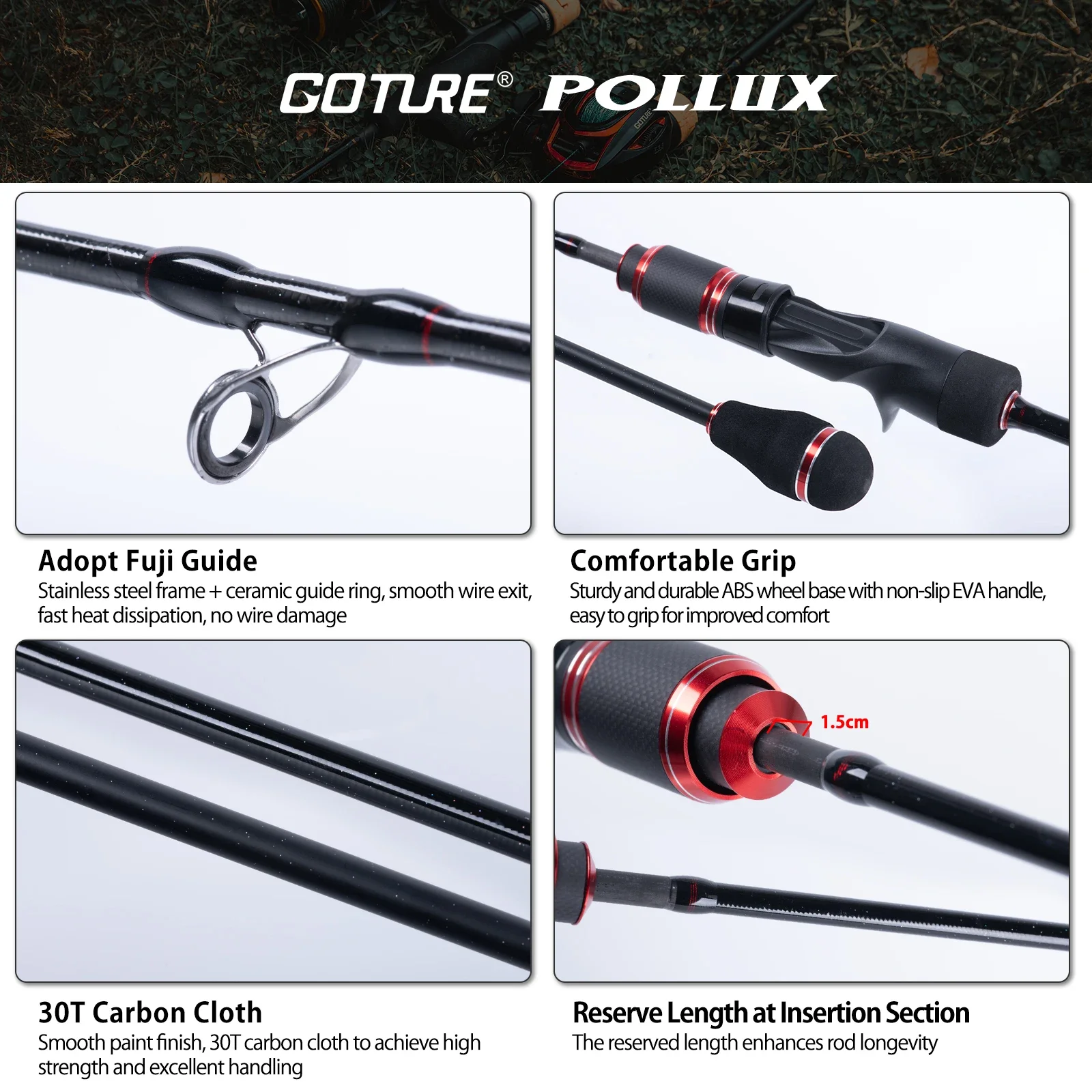 Imagem -04 - Goture-fibra de Carbono Girando Hastes de Fundição Anel de Guia Vara de Pesca de Jigging Lento Pollux Fuji Pesca do Barco do Mar ml m mh Poder 30t