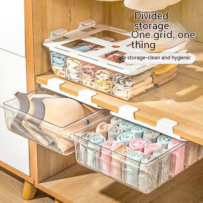 Clear Plastic Wall-mounted Storage Box for Underwear, Socks with Dividers, Pull Out Racks for Closet, Hanging Organizer