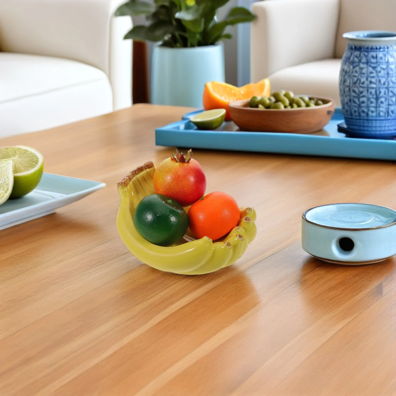 

Ceramic Banana Fruit Bowl Sturdy Kitchen Decor Fruit Plate Tray Decorative Countertop Snack Holder Tropical Serving Platter